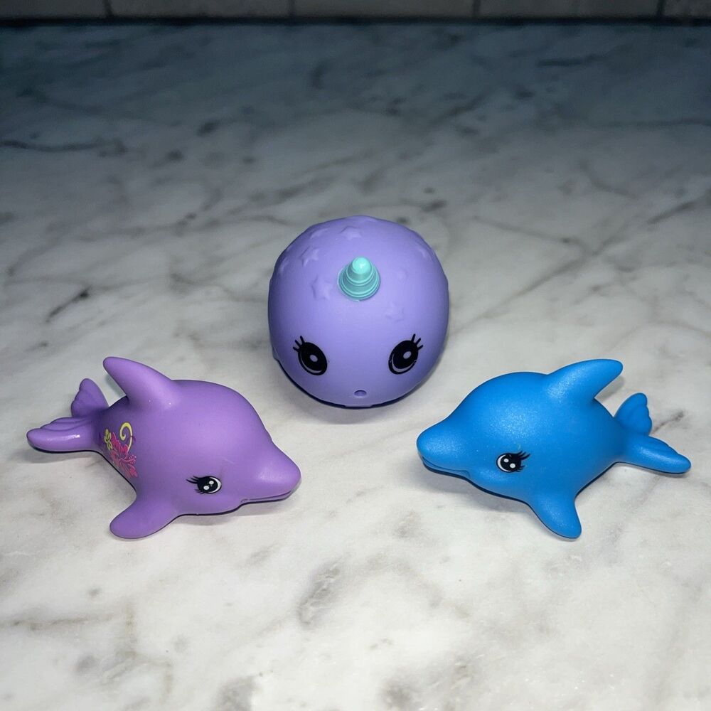 Set of 3 figures Mattel Barbie Purple Dolphin, Blue Dolphin, and Purple Narwhal